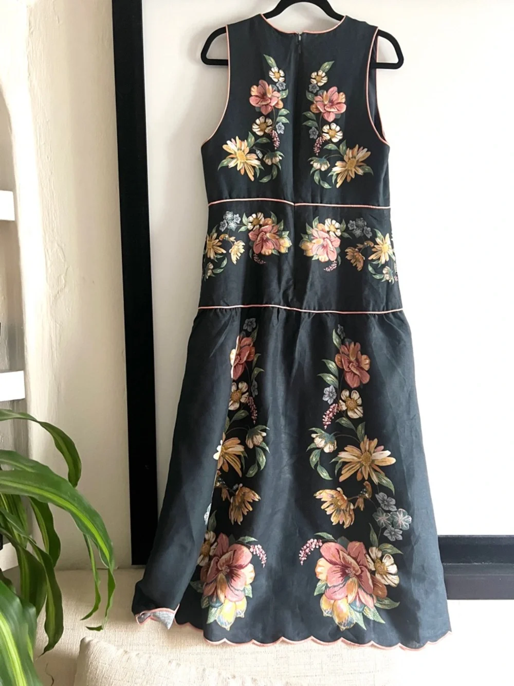 FARM Rio Maira Floral Dark Blue Linen Midi Dress Size Large NWT - Picture 11 of 16